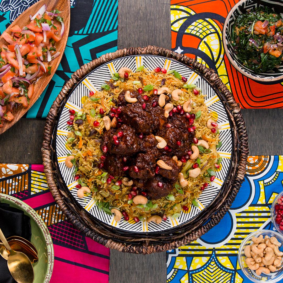 Pilaf de légumes façon Wakanda et agneau braisé aux épices